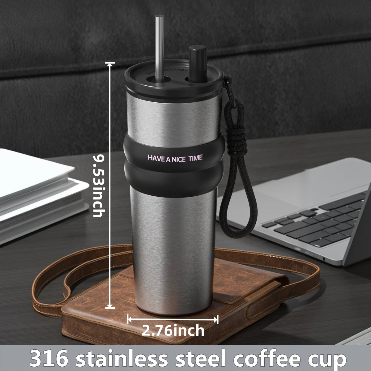 Stainless Steel Vacuum Insulated Bottle with Straw, Leak-proof Thermos for Hot & Cold, Portable Water Bottle for Travel & Sports