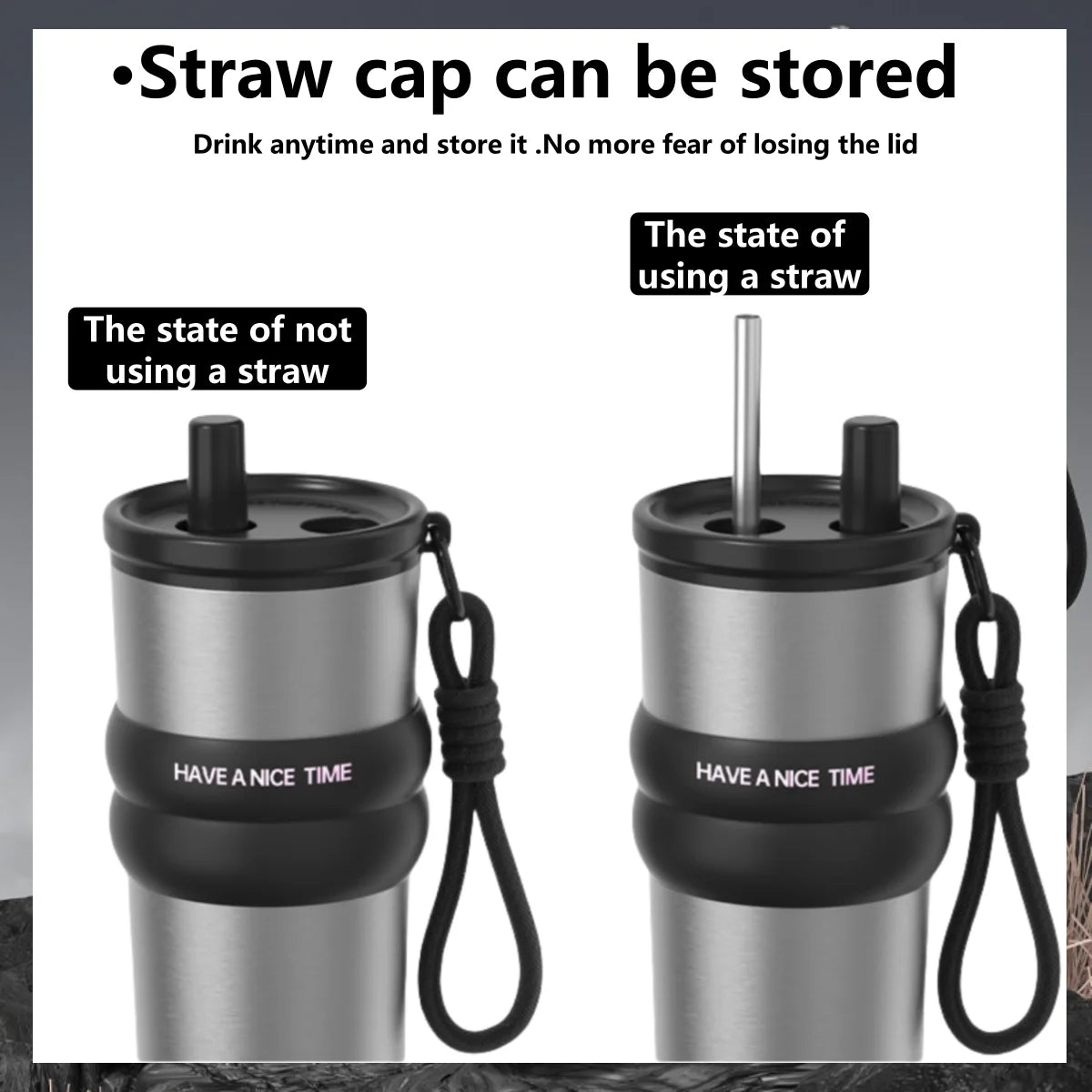 Stainless Steel Vacuum Insulated Bottle with Straw, Leak-proof Thermos for Hot & Cold, Portable Water Bottle for Travel & Sports