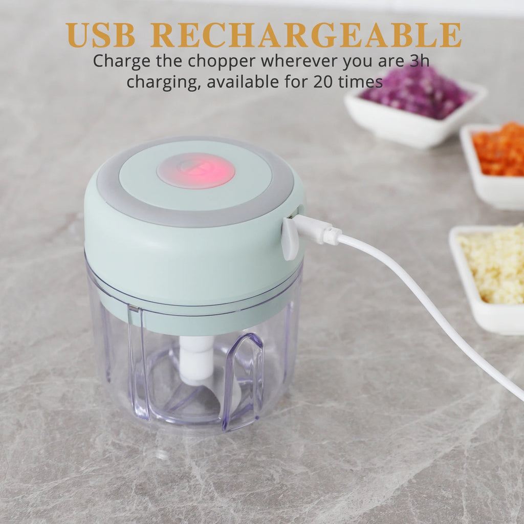 Mini Garlic Chopper, Electric Food Processor, Garlic Mincer Portable Processor for Chop Onion Ginger Vegetable Pepper Spice Meat