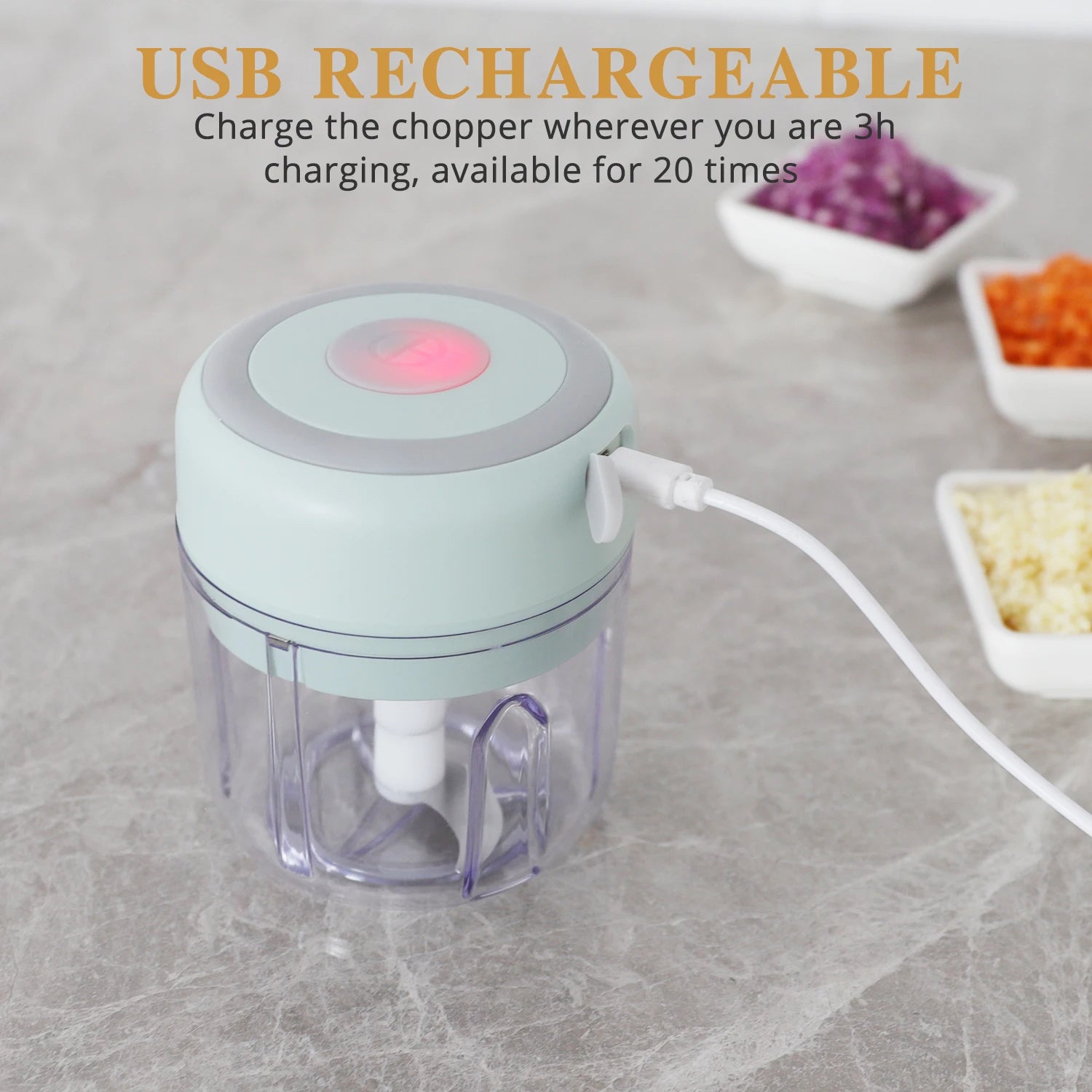 Mini Garlic Chopper, Electric Food Processor, Garlic Mincer Portable Processor for Chop Onion Ginger Vegetable Pepper Spice Meat