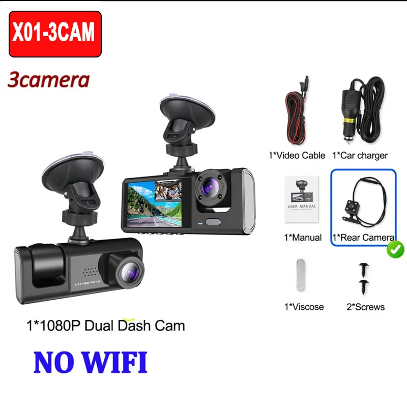 2/3Camera WIFI Dash Cam Cabin Car Dvr 1080P Interior Vehicle Three Way Channel Dvrs Recorder Video Registrator Dashcam Camcorder