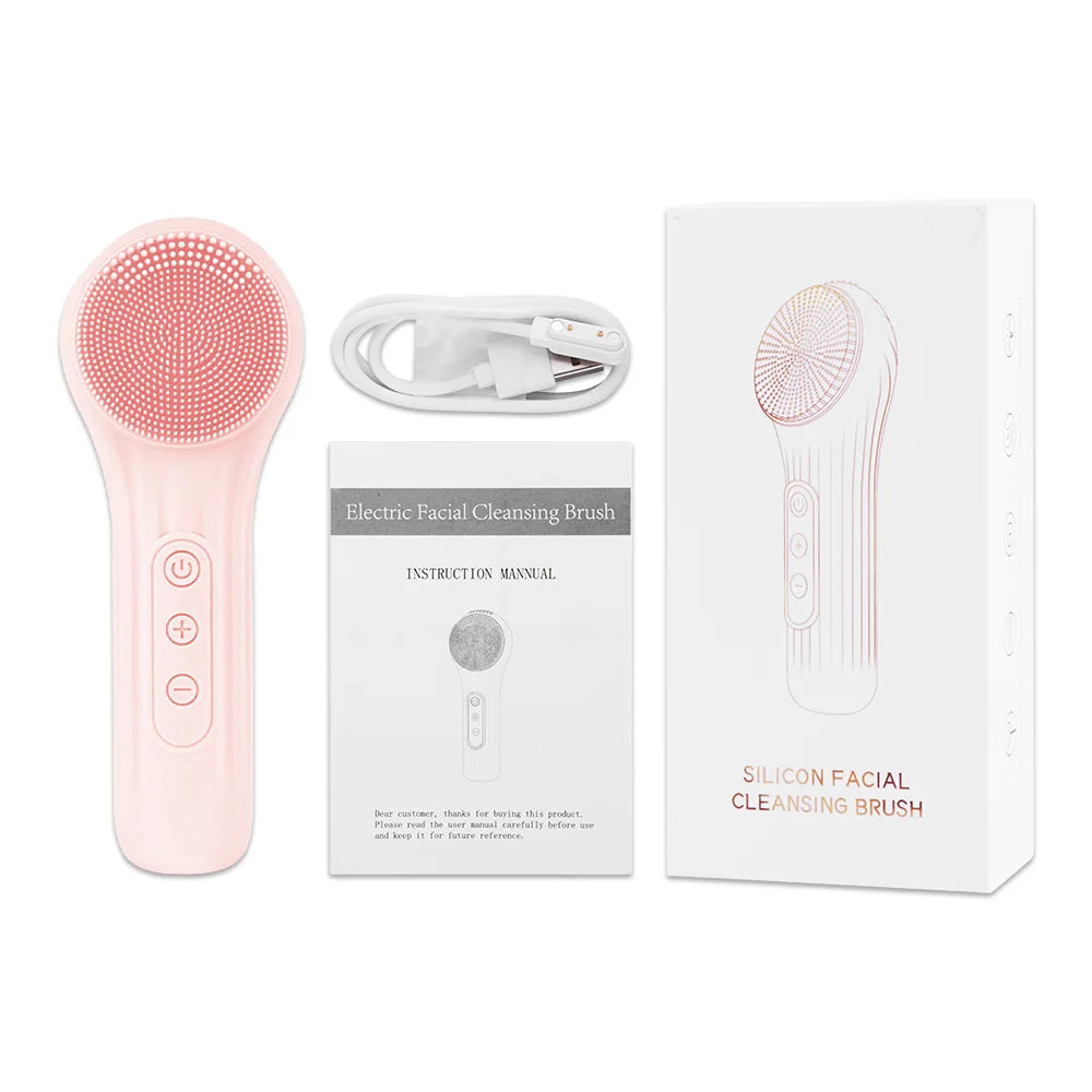 Electric Facial Cleansing Brush Ultrasonic Vibration Silicone Face Cleanser Deep Pores Washing Skin Blackhead Cleaning Massager