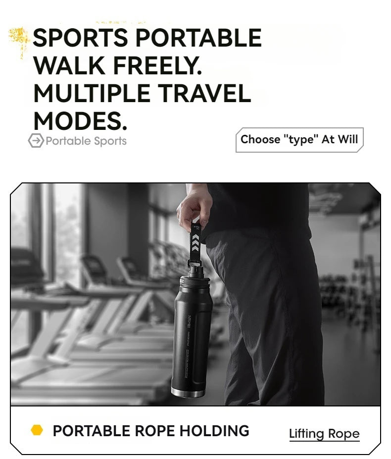 1L Insulated Stainless Steel Bottle Thermos Water Cup Qutdoor Sports with Handle Vacuum Double Wall Flasks