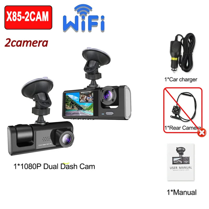 2/3Camera WIFI Dash Cam Cabin Car Dvr 1080P Interior Vehicle Three Way Channel Dvrs Recorder Video Registrator Dashcam Camcorder