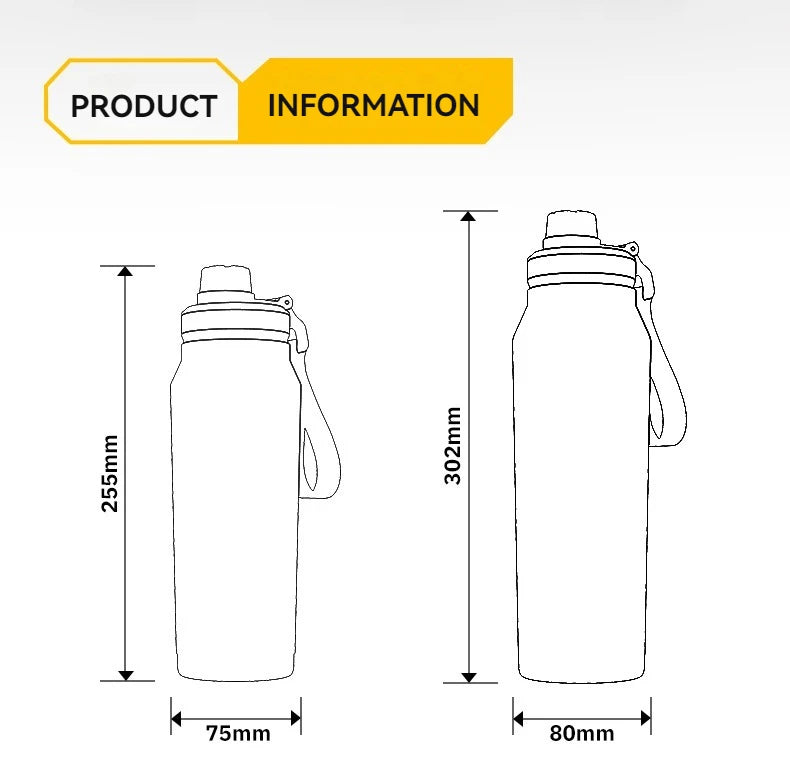 1L Insulated Stainless Steel Bottle Thermos Water Cup Qutdoor Sports with Handle Vacuum Double Wall Flasks
