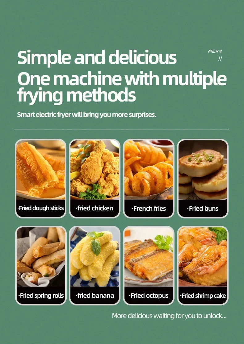 Home Electric French Fries Machine You Tiao Machine 2.5L Household Stainless Steel Fryer 220V/1000W Integrated Self-heating Elec