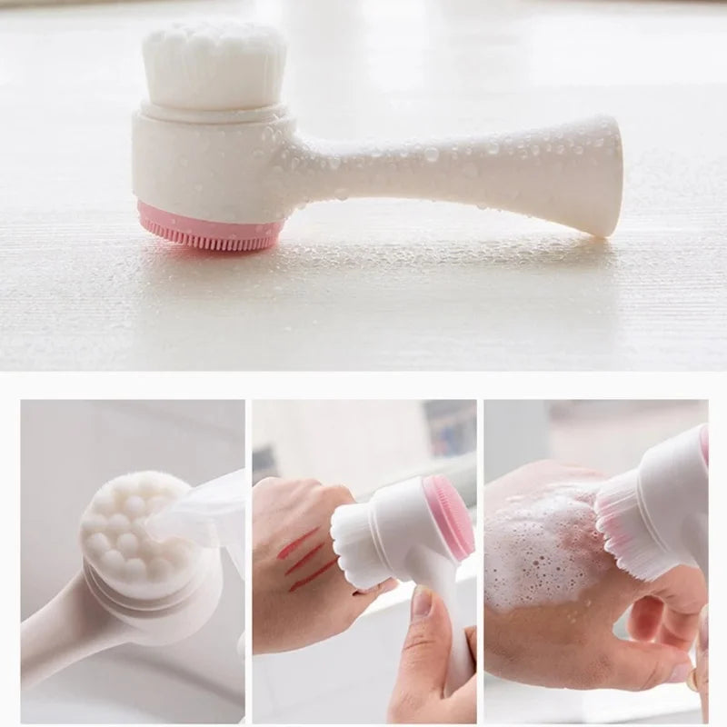 3D Double-Sided Soft Bristled Silicone Facial Brush Manual Massage Brush Cleanser To Remove Black Pores Deep Cleaning Brush