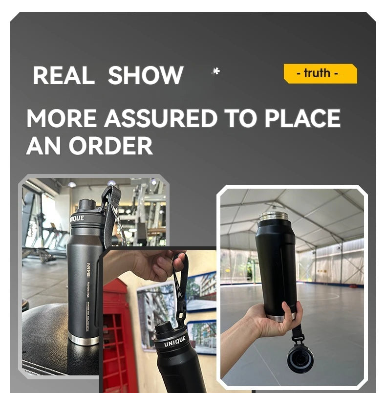 1L Insulated Stainless Steel Bottle Thermos Water Cup Qutdoor Sports with Handle Vacuum Double Wall Flasks