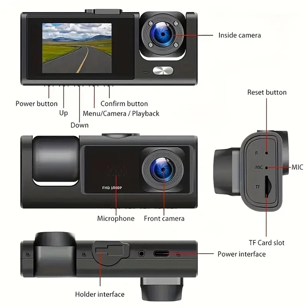 2/3Camera WIFI Dash Cam Cabin Car Dvr 1080P Interior Vehicle Three Way Channel Dvrs Recorder Video Registrator Dashcam Camcorder