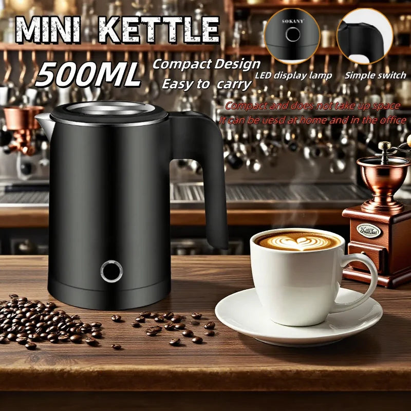 Travel Electric Kettle 500ML Stainless Steel Portable Water Boiler for Tea Coffee Home Office Camping Kitchen Smart Kettle
