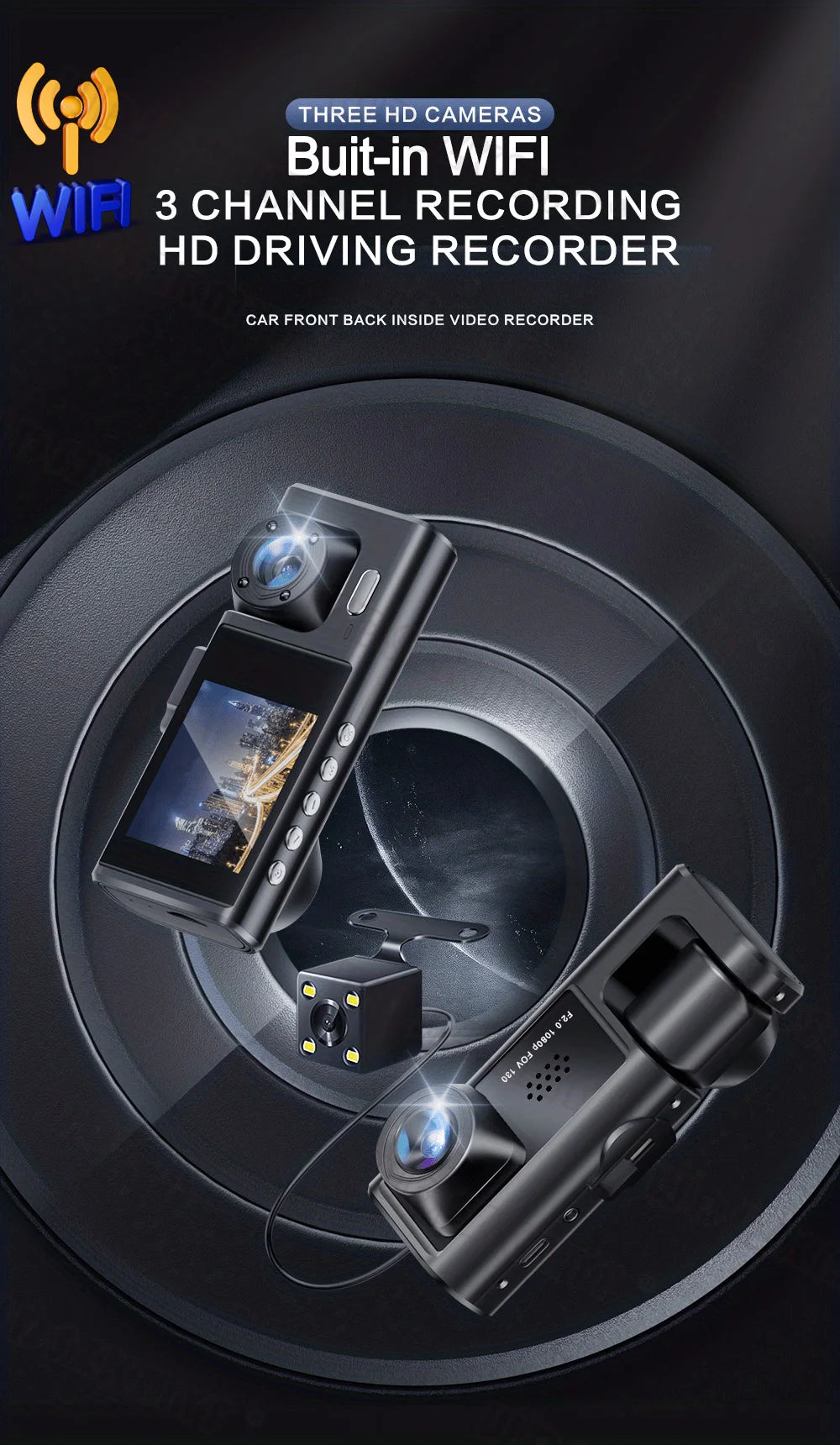 2/3Camera WIFI Dash Cam Cabin Car Dvr 1080P Interior Vehicle Three Way Channel Dvrs Recorder Video Registrator Dashcam Camcorder