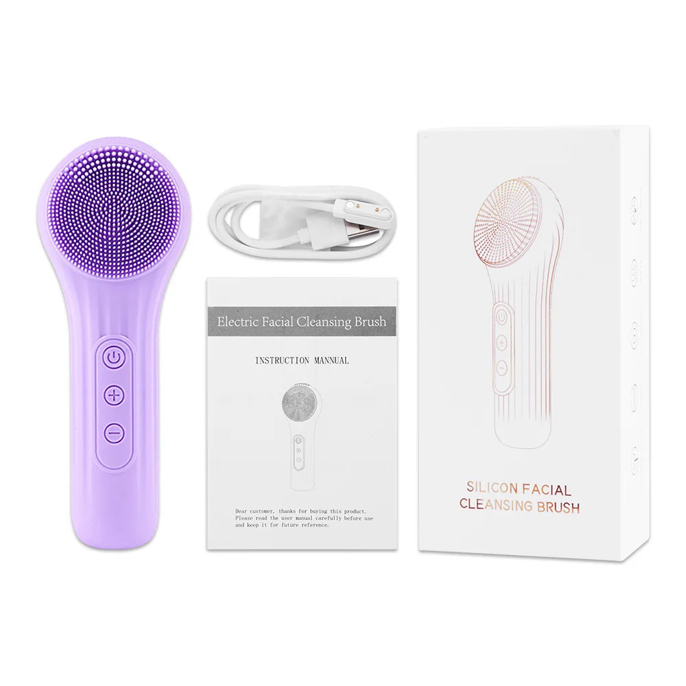 Electric Facial Cleansing Brush Ultrasonic Vibration Silicone Face Cleanser Deep Pores Washing Skin Blackhead Cleaning Massager