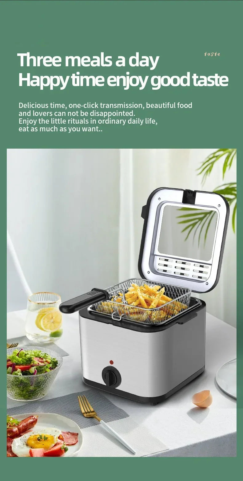 Home Electric French Fries Machine You Tiao Machine 2.5L Household Stainless Steel Fryer 220V/1000W Integrated Self-heating Elec