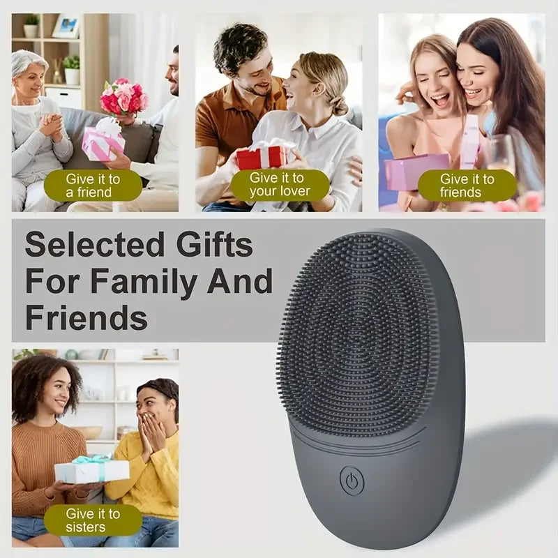 Electric Silicone Facial Cleansing Brush with Deep Pore Cleaning, Cooling Function, Exfoliation for Men & Women, Battery-Powered