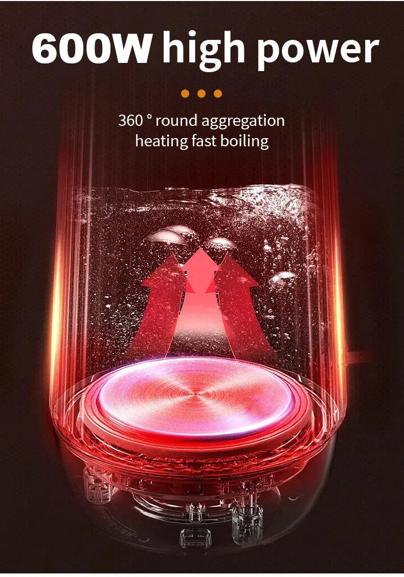 Travel Electric Kettle 500ML Stainless Steel Portable Water Boiler for Tea Coffee Home Office Camping Kitchen Smart Kettle