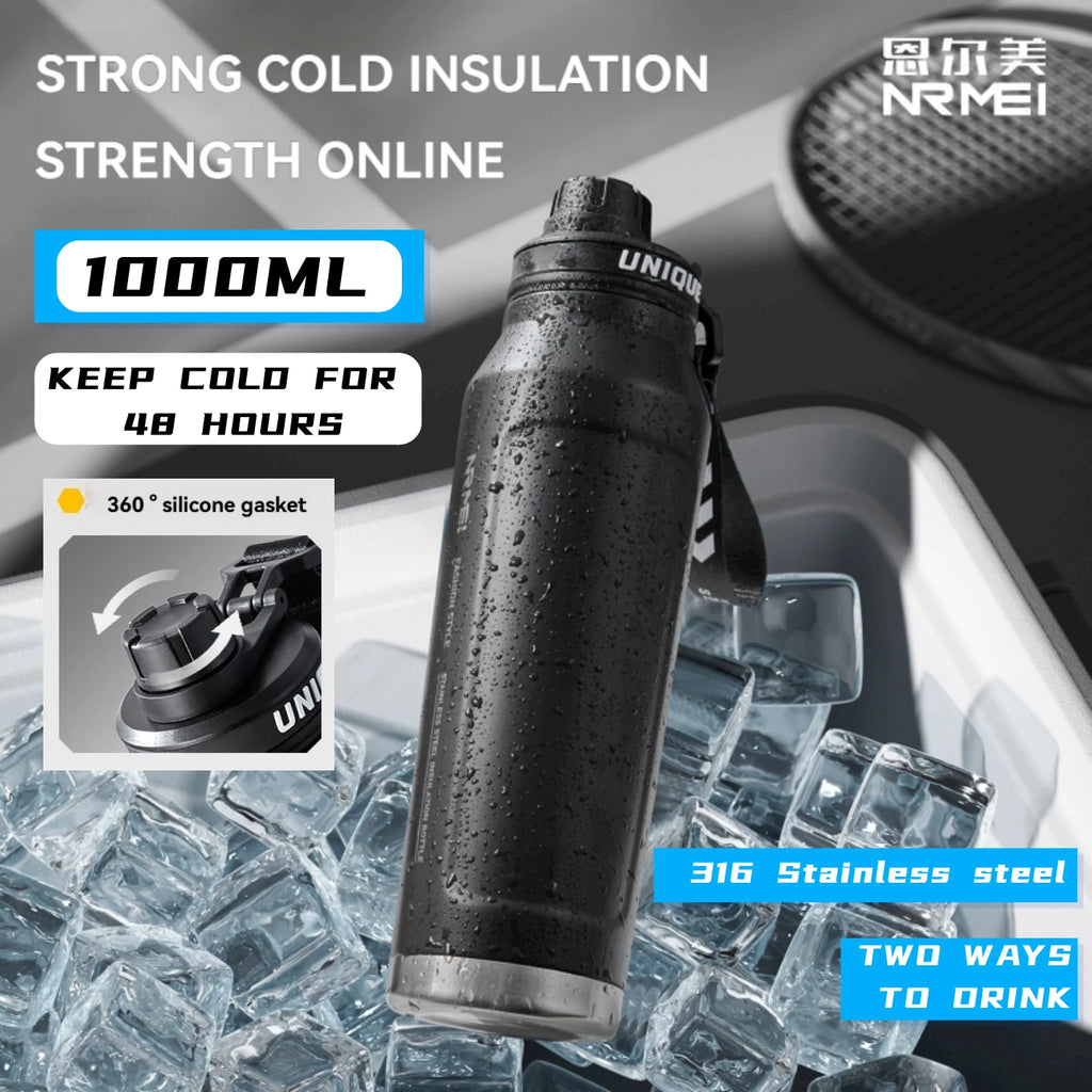 1L Insulated Stainless Steel Bottle Thermos Water Cup Qutdoor Sports with Handle Vacuum Double Wall Flasks