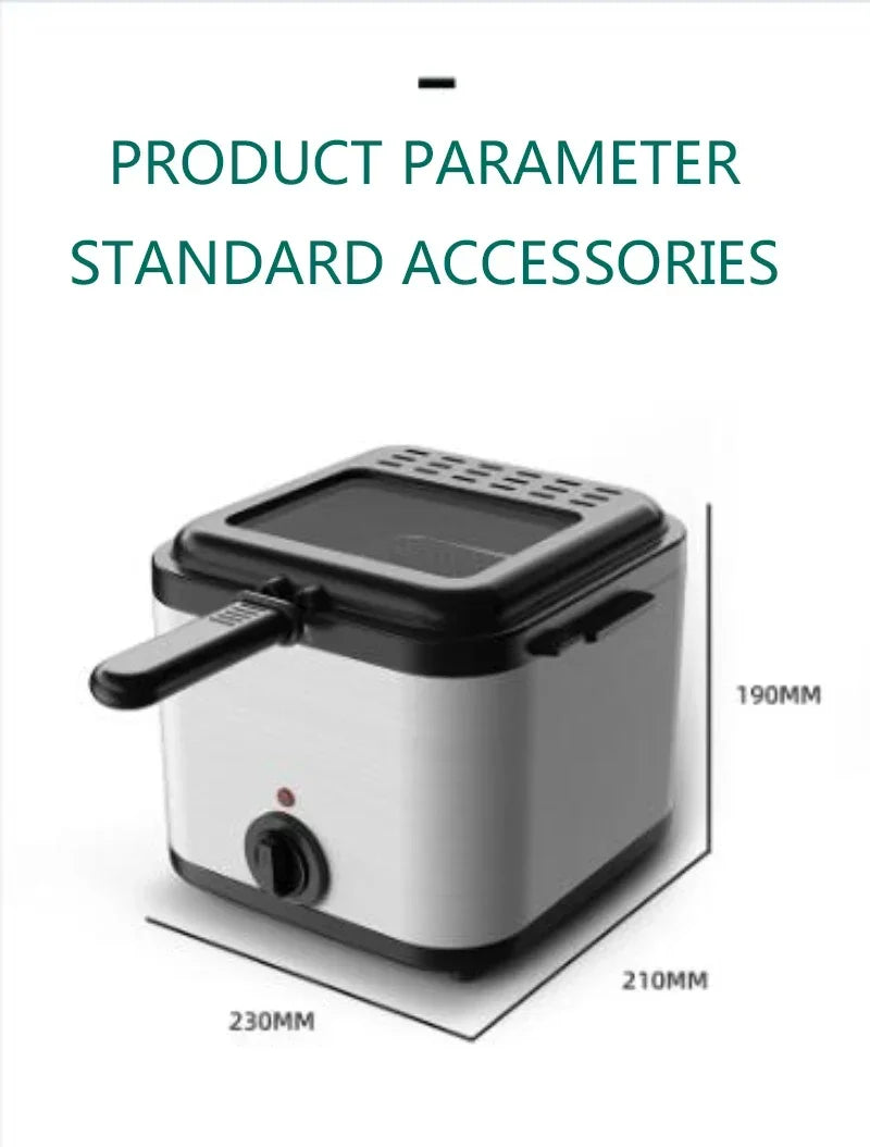 Home Electric French Fries Machine You Tiao Machine 2.5L Household Stainless Steel Fryer 220V/1000W Integrated Self-heating Elec