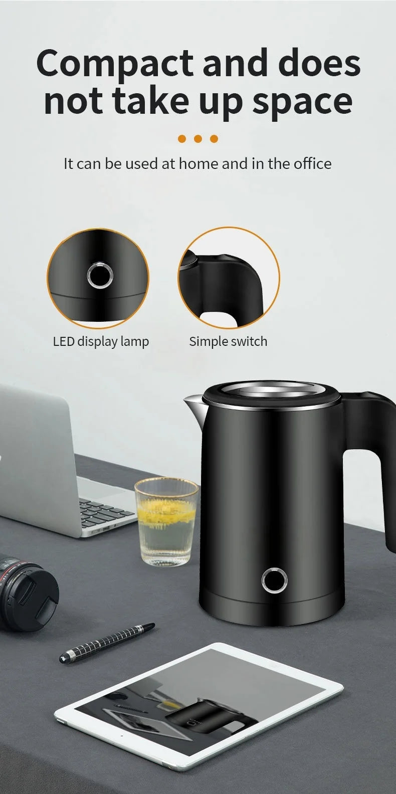 Travel Electric Kettle 500ML Stainless Steel Portable Water Boiler for Tea Coffee Family Hotel Kitchen Smart Travel Kettle