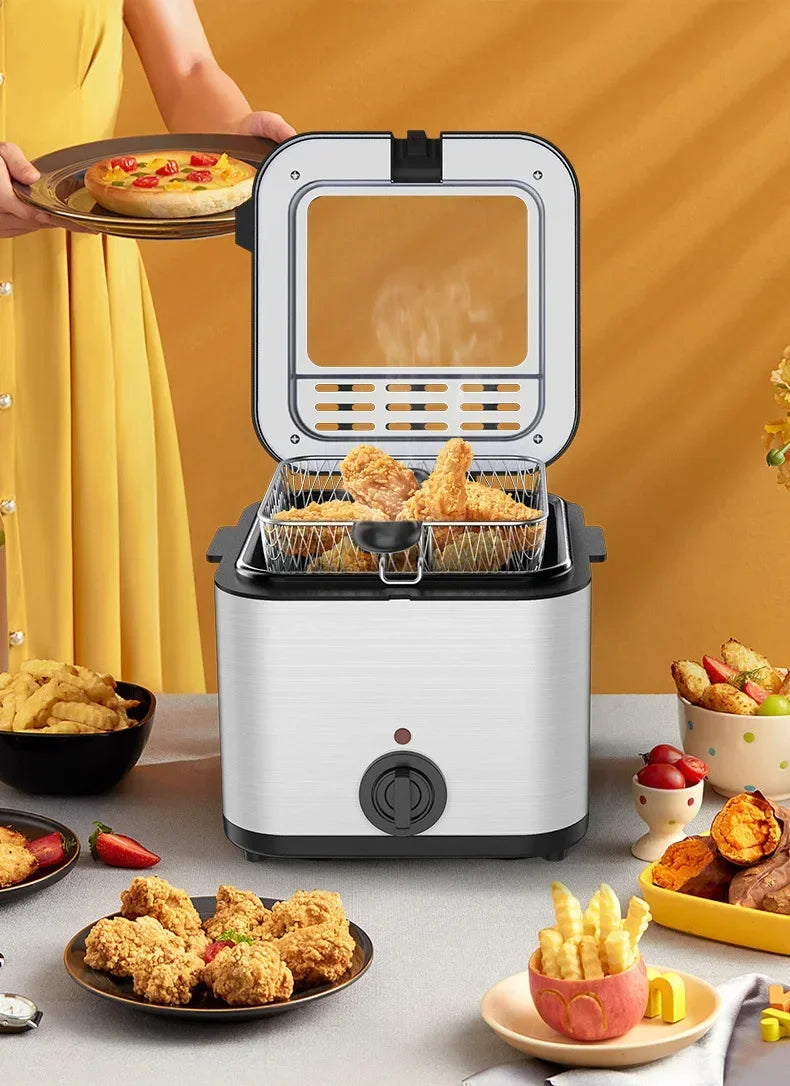 Home Electric French Fries Machine You Tiao Machine 2.5L Household Stainless Steel Fryer 220V/1000W Integrated Self-heating Elec