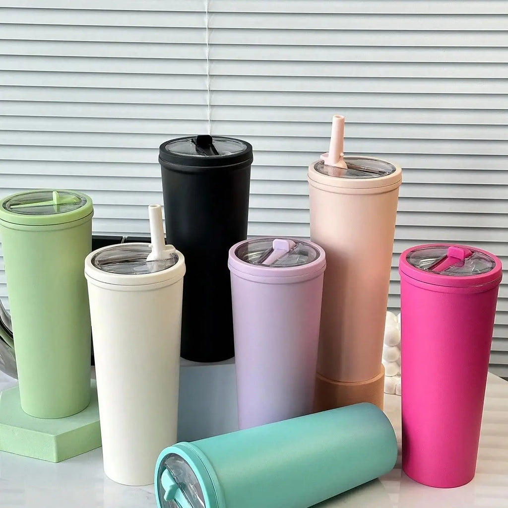 Thick Insulated Stainless Steel Water Bottle, Leak-Proof Design, Foldable Straw Lid, Suitable for Cold & Hot Drinks, Simple Fashion
