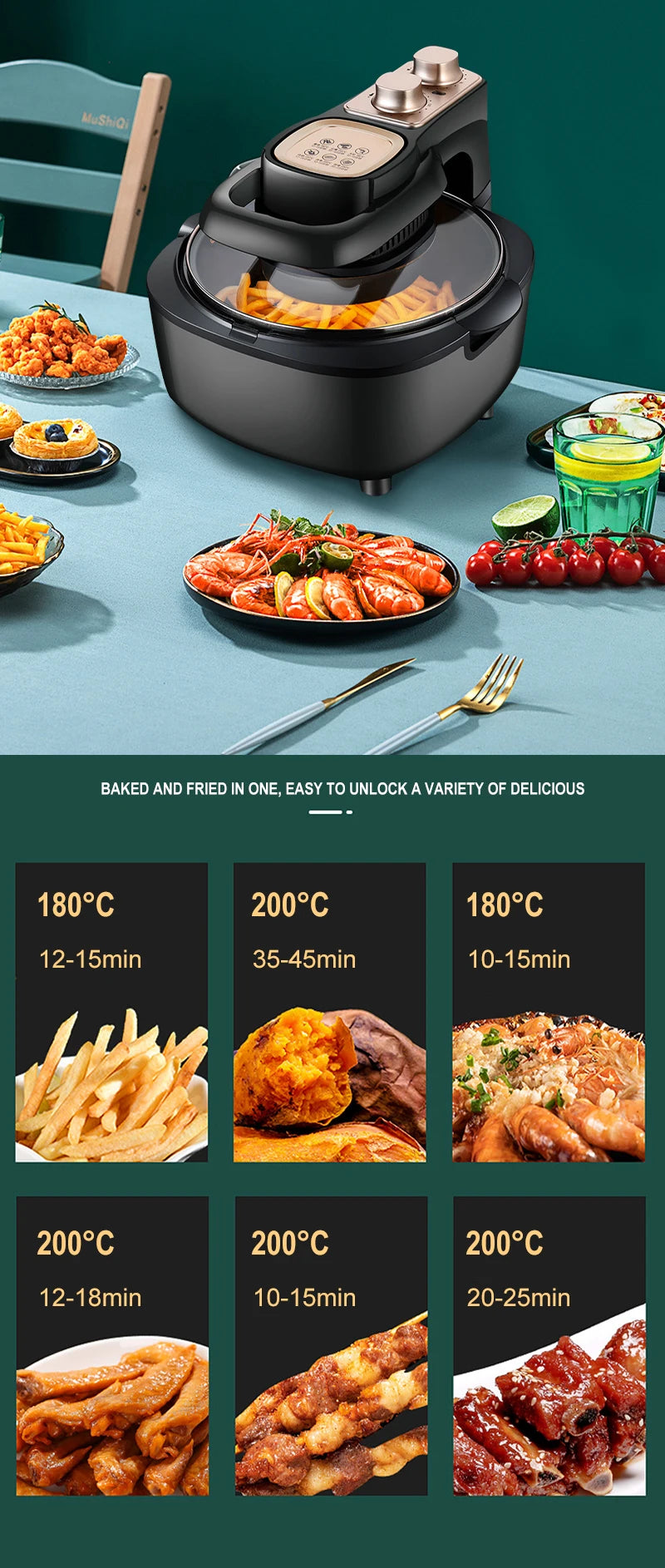 Multifunctional Home Air Fryer Without Oil Intelligence 6L Oven 220V 1100W LED Touch Panel Temperature Control Visual Air Frying