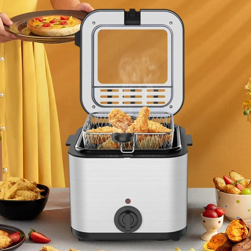 Home Electric French Fries Machine You Tiao Machine 2.5L Household Stainless Steel Fryer 220V/1000W Integrated Self-heating Elec