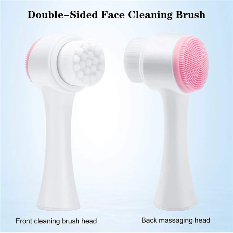 3D Double-Sided Soft Bristled Silicone Facial Brush Manual Massage Brush Cleanser To Remove Black Pores Deep Cleaning Brush