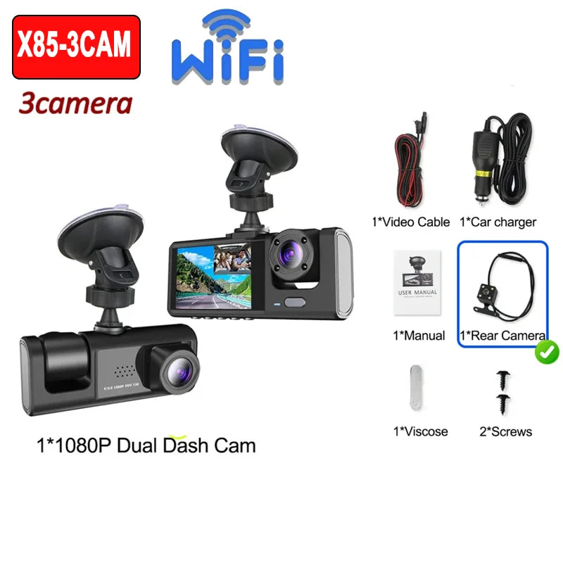 2/3Camera WIFI Dash Cam Cabin Car Dvr 1080P Interior Vehicle Three Way Channel Dvrs Recorder Video Registrator Dashcam Camcorder