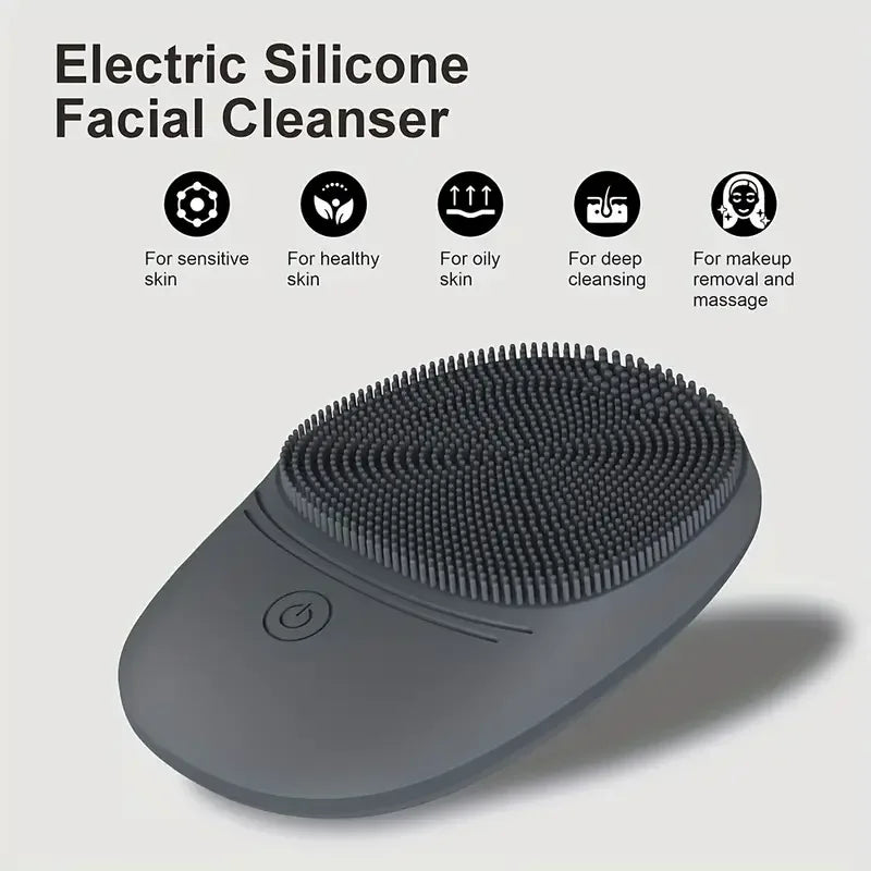 Electric Silicone Facial Cleansing Brush with Deep Pore Cleaning, Cooling Function, Exfoliation for Men & Women, Battery-Powered