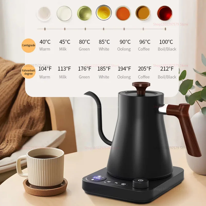 Electric Kettle 0.9L Temperature Control Stainless Steel Inner Quick Heating 1200W Electric Kettles for Pour Over Coffee Tea