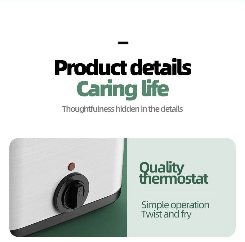 Home Electric French Fries Machine You Tiao Machine 2.5L Household Stainless Steel Fryer 220V/1000W Integrated Self-heating Elec