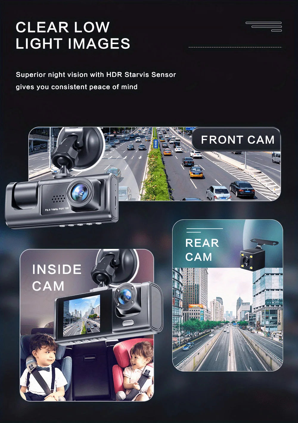2/3Camera WIFI Dash Cam Cabin Car Dvr 1080P Interior Vehicle Three Way Channel Dvrs Recorder Video Registrator Dashcam Camcorder