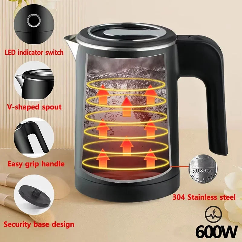 Travel Electric Kettle 500ML Stainless Steel Portable Water Boiler for Tea Coffee Family Hotel Kitchen Smart Travel Kettle