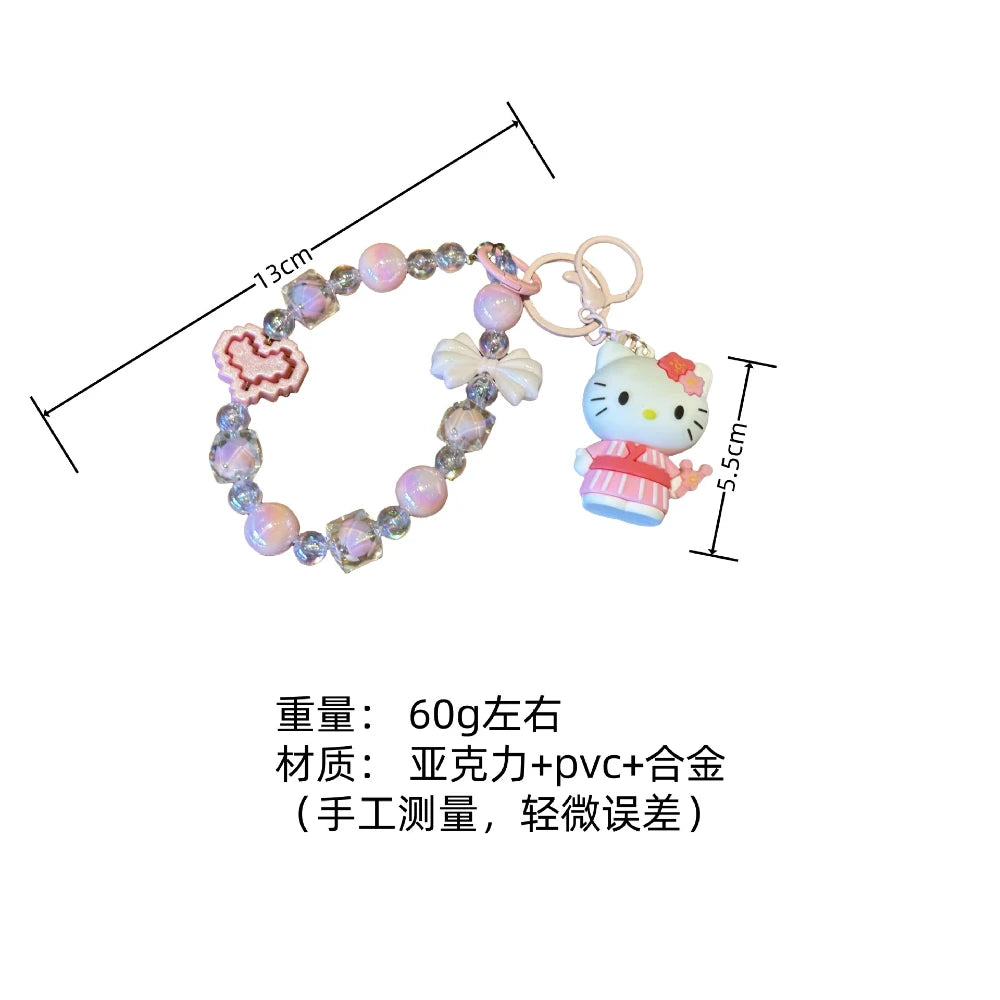 New HelloKitty Anime Keychain, Sanlio Creative Beaded Mobile Phone Chain, Bag Pendant, Fashion Accessories, Girl Gifts