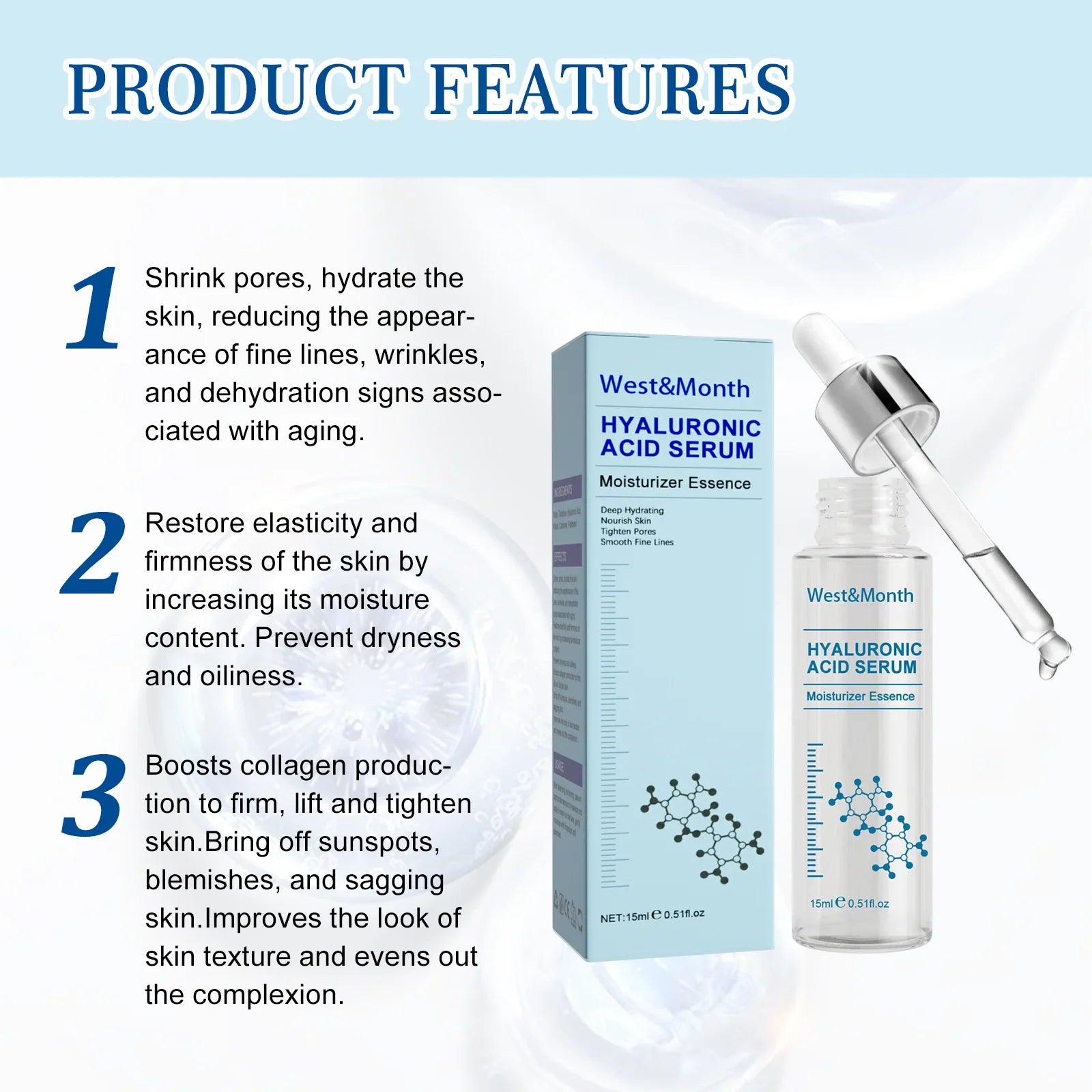 Hyaluronic Acid Face Serum Reduce Fine Line Shrink Pores Tightening Wrinkle Remover Deep Hydrating Nourishing Anti Aging Essence
