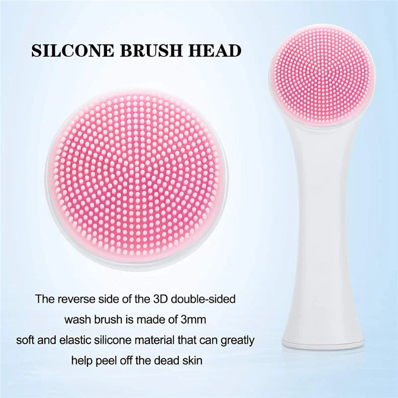 3D Double-Sided Soft Bristled Silicone Facial Brush Manual Massage Brush Cleanser To Remove Black Pores Deep Cleaning Brush