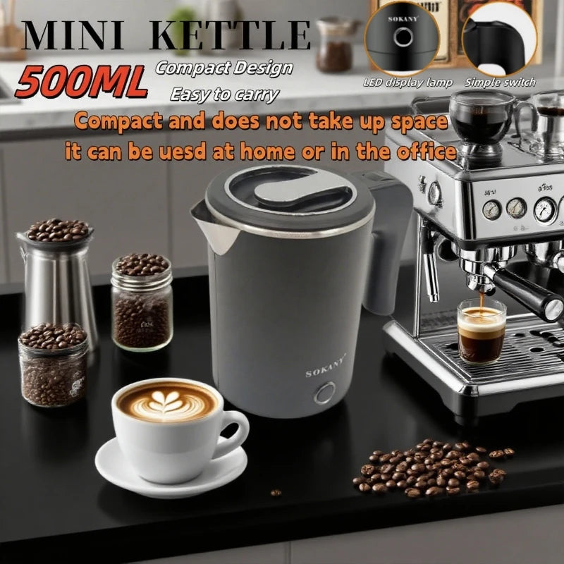 Travel Electric Kettle 500ML Stainless Steel Portable Water Boiler for Tea Coffee Family Hotel Kitchen Smart Travel Kettle