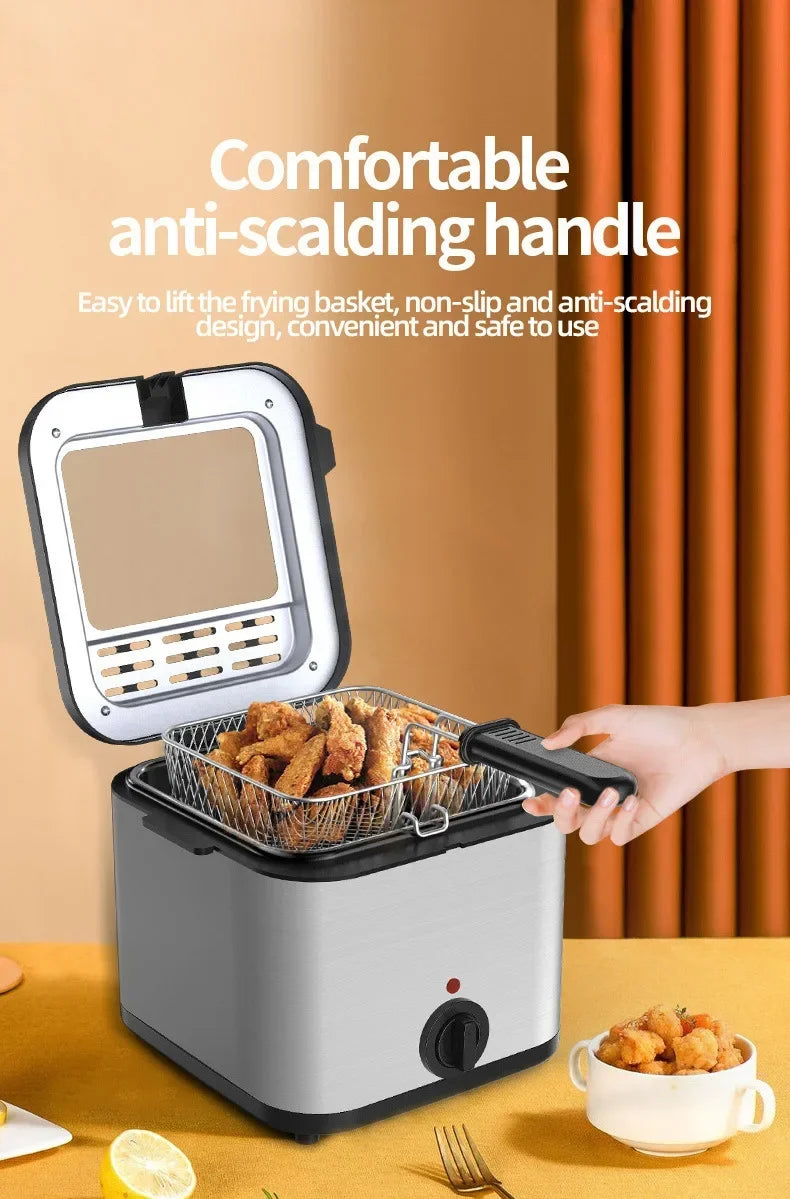 Home Electric French Fries Machine You Tiao Machine 2.5L Household Stainless Steel Fryer 220V/1000W Integrated Self-heating Elec