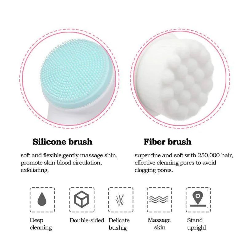 3D Double-Sided Soft Bristled Silicone Facial Brush Manual Massage Brush Cleanser To Remove Black Pores Deep Cleaning Brush