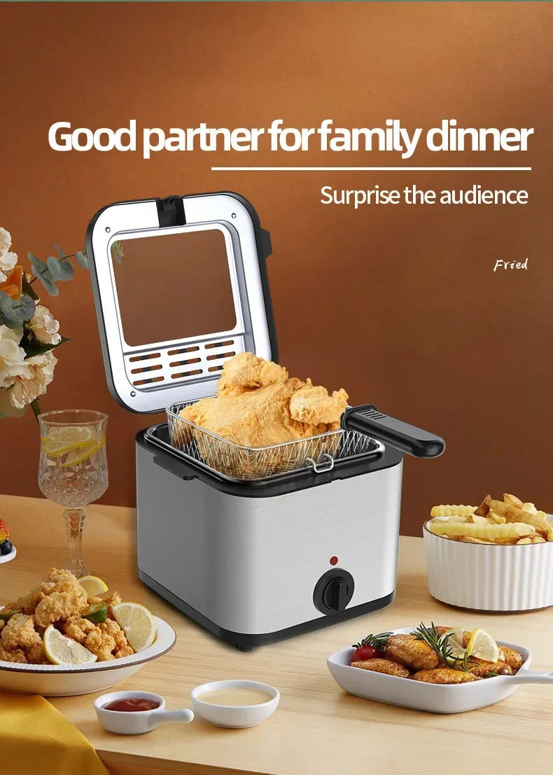 Home Electric French Fries Machine You Tiao Machine 2.5L Household Stainless Steel Fryer 220V/1000W Integrated Self-heating Elec