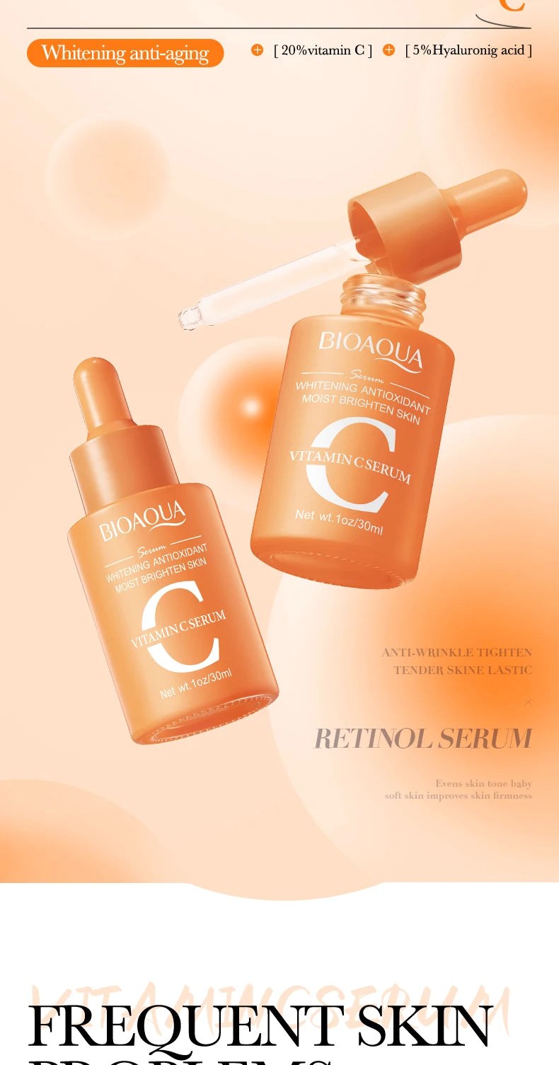 BIOAQUA Vitamin C Retinol Hyaluronic Acid Serum Moisturizing Brightening Hydrating Firming Facial Essence Beauty Face Skin Care