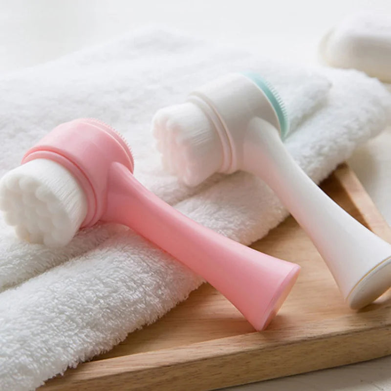 3D Double-Sided Soft Bristled Silicone Facial Brush Manual Massage Brush Cleanser To Remove Black Pores Deep Cleaning Brush