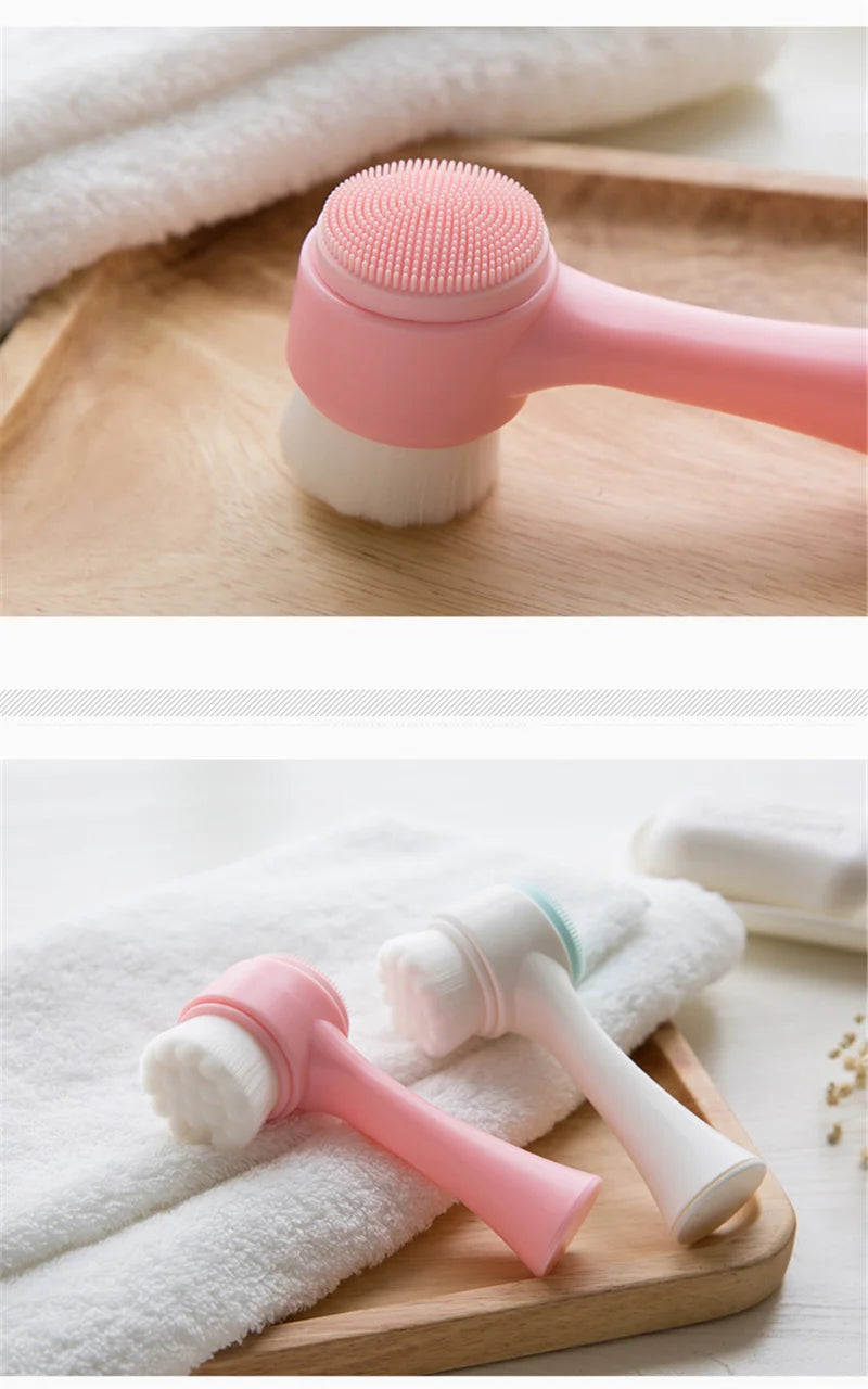3D Double-Sided Soft Bristled Silicone Facial Brush Manual Massage Brush Cleanser To Remove Black Pores Deep Cleaning Brush