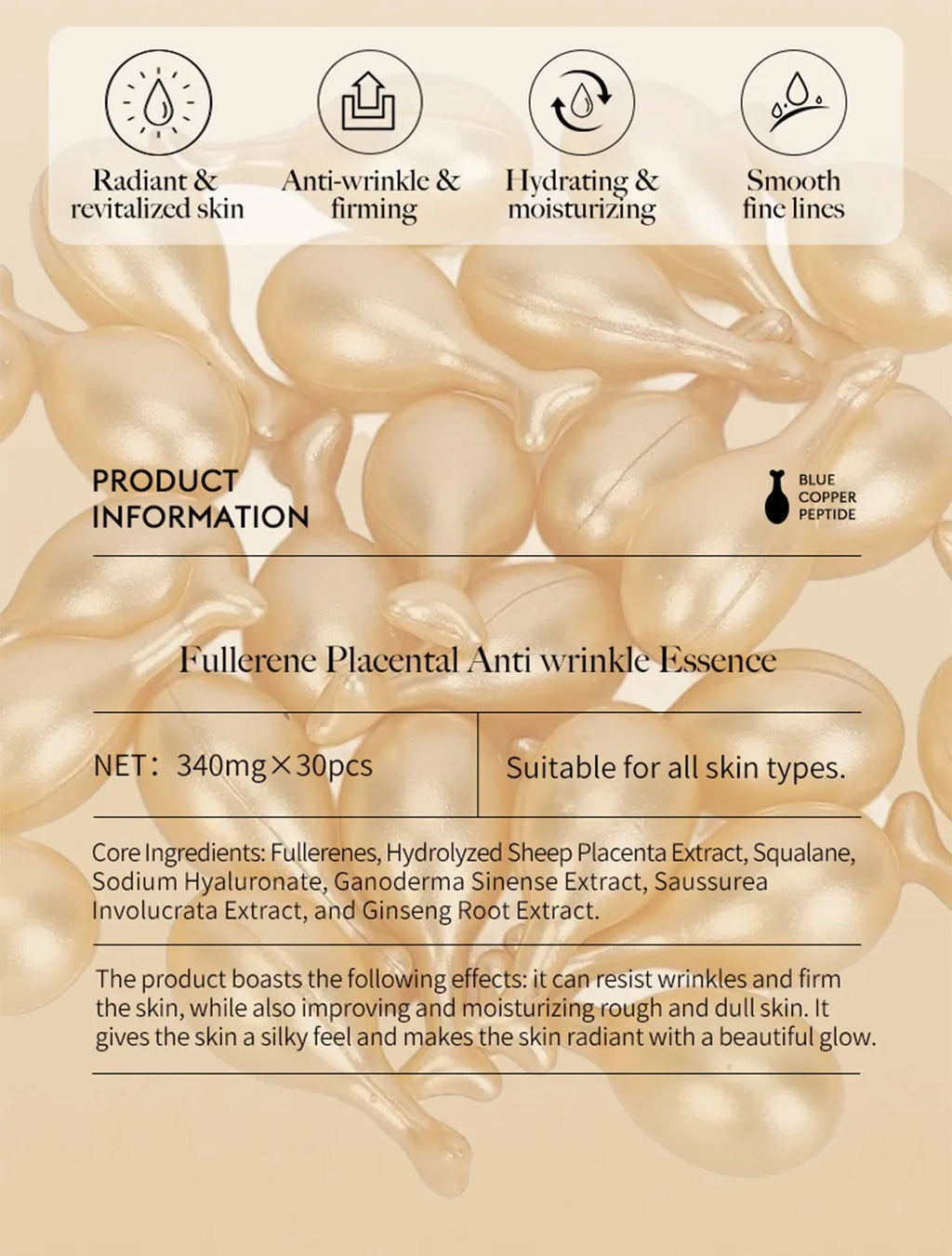 Hyaluronic Acid Capsules Serum Repair Moisturizing Face Serum Anti-Wrinkle Firming Brighten Deeply Nourishes Firming  Skin Care