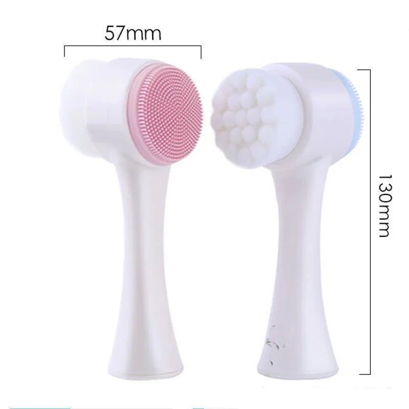 3D Double-Sided Soft Bristled Silicone Facial Brush Manual Massage Brush Cleanser To Remove Black Pores Deep Cleaning Brush