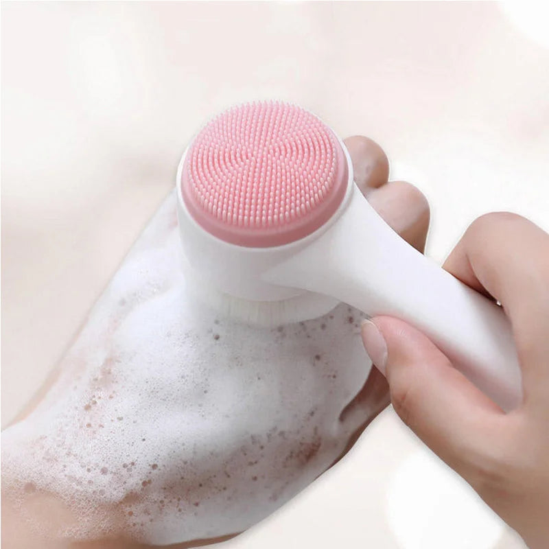 3D Double-Sided Soft Bristled Silicone Facial Brush Manual Massage Brush Cleanser To Remove Black Pores Deep Cleaning Brush