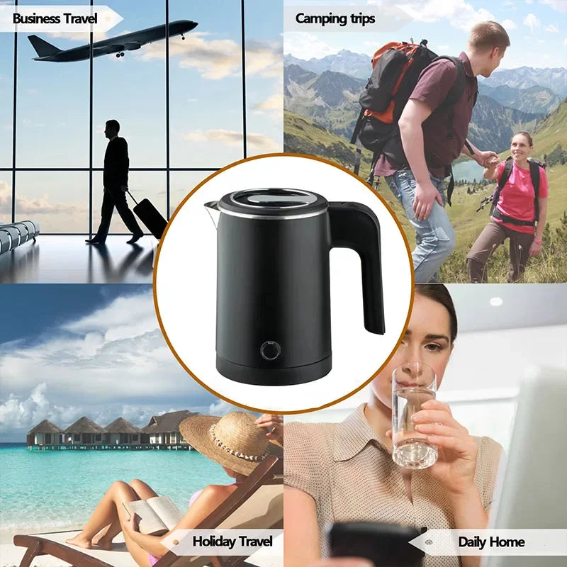 Travel Electric Kettle 500ML Stainless Steel Portable Water Boiler for Tea Coffee Home Office Camping Kitchen Smart Kettle