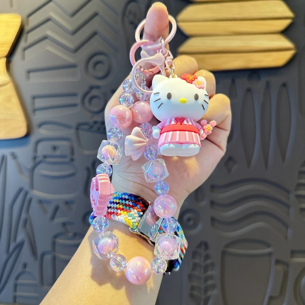 New HelloKitty Anime Keychain, Sanlio Creative Beaded Mobile Phone Chain, Bag Pendant, Fashion Accessories, Girl Gifts