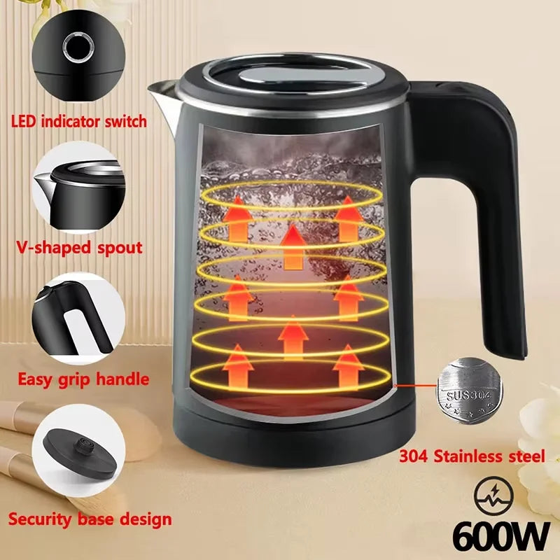 Travel Electric Kettle 500ML Stainless Steel Portable Water Boiler for Tea Coffee Home Office Camping Kitchen Smart Kettle