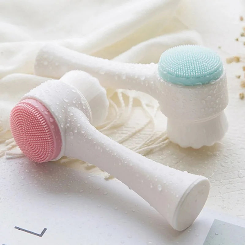 3D Double-Sided Soft Bristled Silicone Facial Brush Manual Massage Brush Cleanser To Remove Black Pores Deep Cleaning Brush